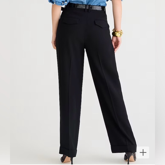 J Crew Women’s Essential Wide Leg Pant Pleated Front Size 24 Cuffed Hem Black - Picture 2 of 12